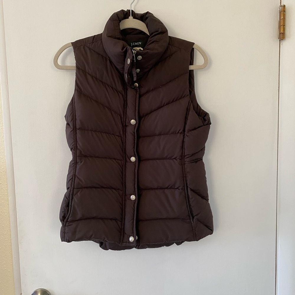 Vintage J. Crew Down Puffer Vest Chocolate Brown Warm Small Cabincore